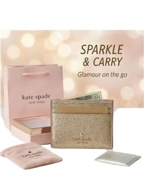 "Kate Spade" Gold Glitter Cardholder • Slim Wallet • NWT